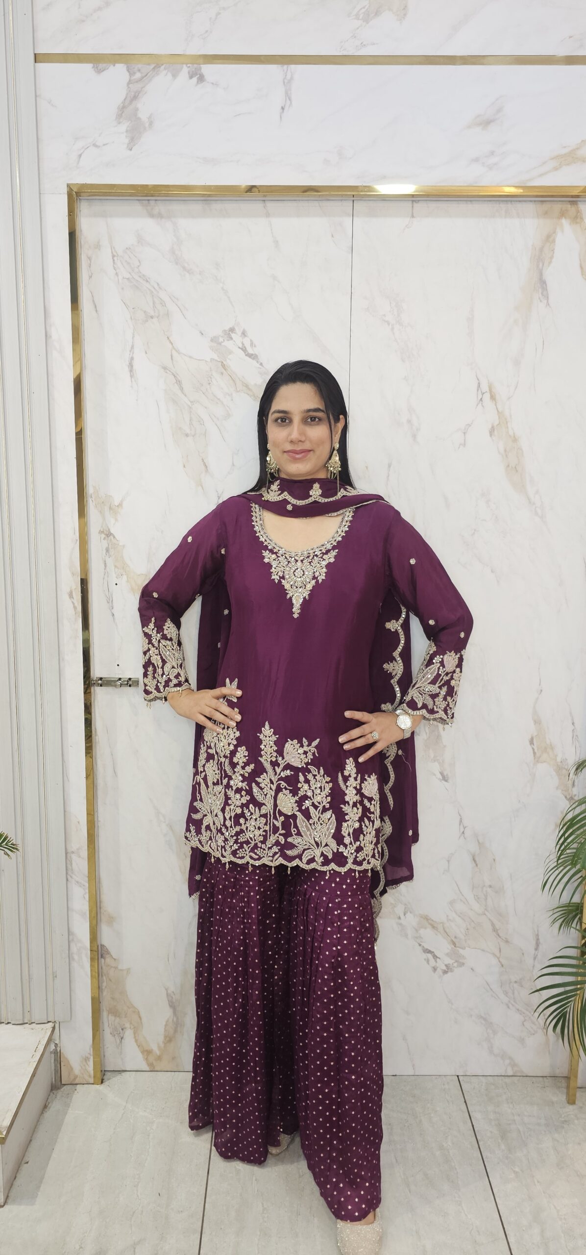 Partywear Sharara suit with handwork . Item code 1218GC