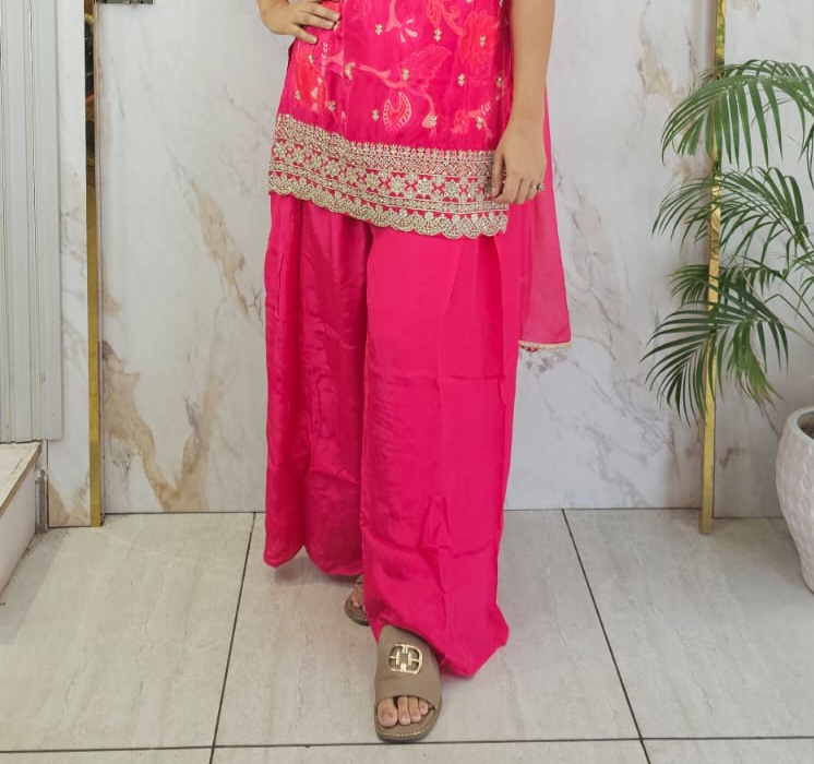 Elegant printed crape suit with intricate handwork, Item Code: 8299 - Image 2