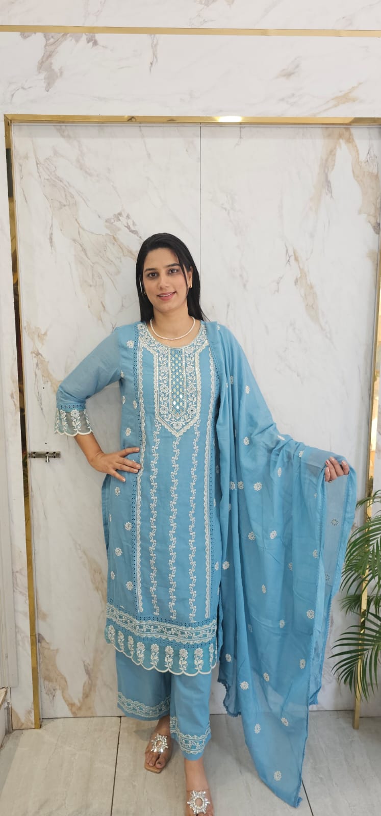 semi formal cotton straight suit . Item Code : 7295Lx