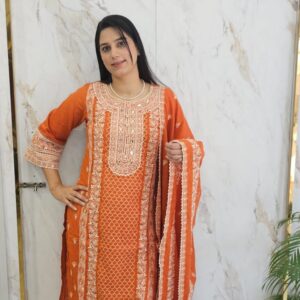 semi formal cotton straight suit , Fabric mulmul in cotton Item Code : 2299G