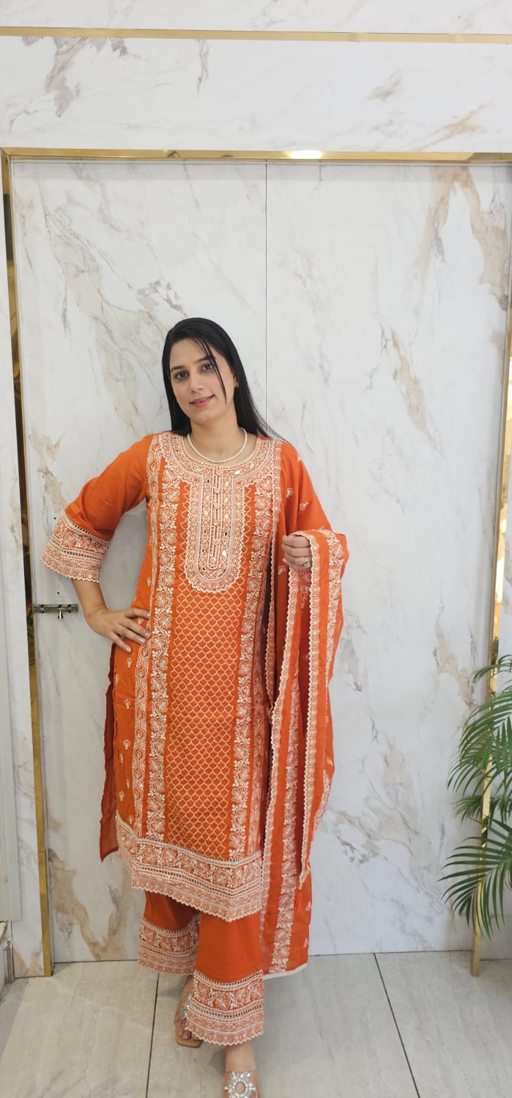 semi formal cotton straight suit , Fabric mulmul in cotton Item Code : 2299G