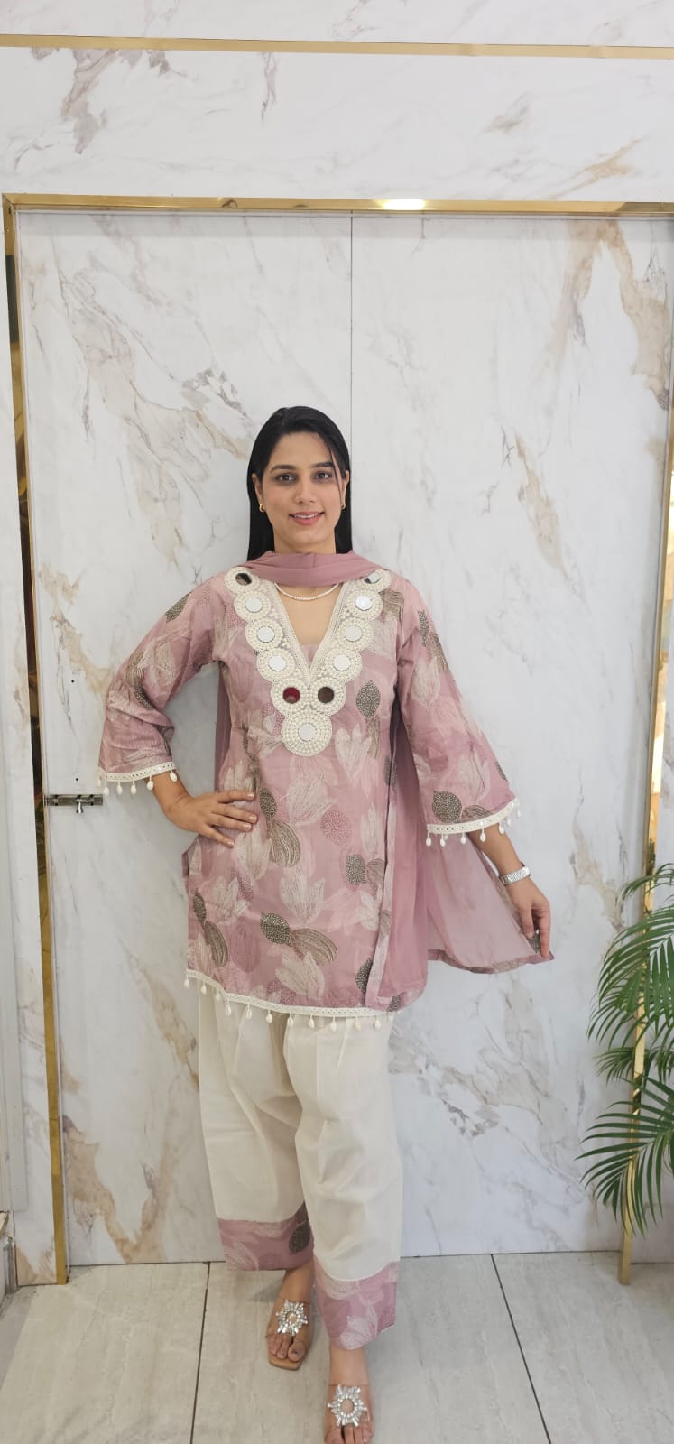 farshi suit with mirror work & Cotton Fabric . Item code : 4300G
