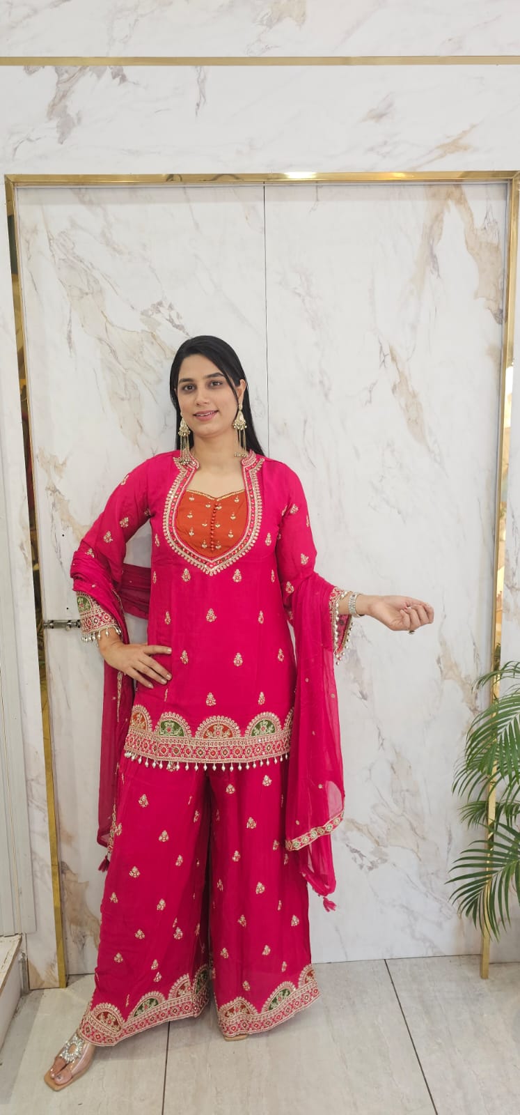 Partywear suit with chinnon fabric . Item code : 1299G