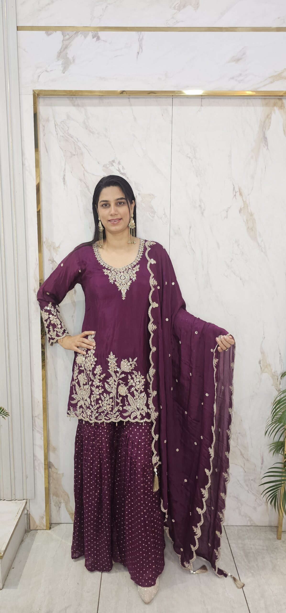 Partywear Sharara suit with handwork . Item code 1218GC - Image 2